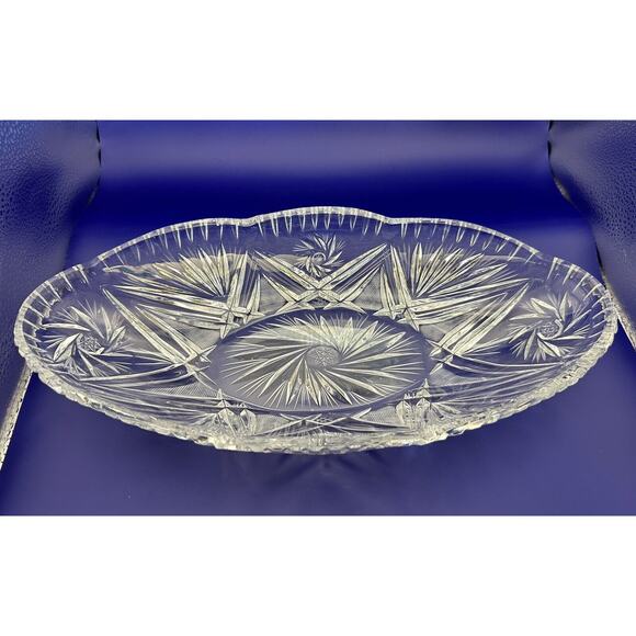 Vintage Hand cut crystal serving dish 13 “ long beautiful and heavy - Picture 1 of 6